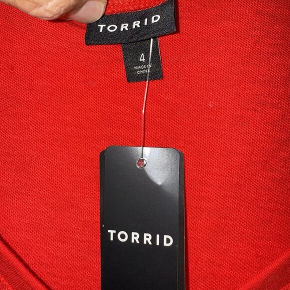Torrid NWT Women’s Red Dress Sz 4 Jersey Tee Short Sleeve Midi V Neck Cool Comfy - Picture 3 of 9